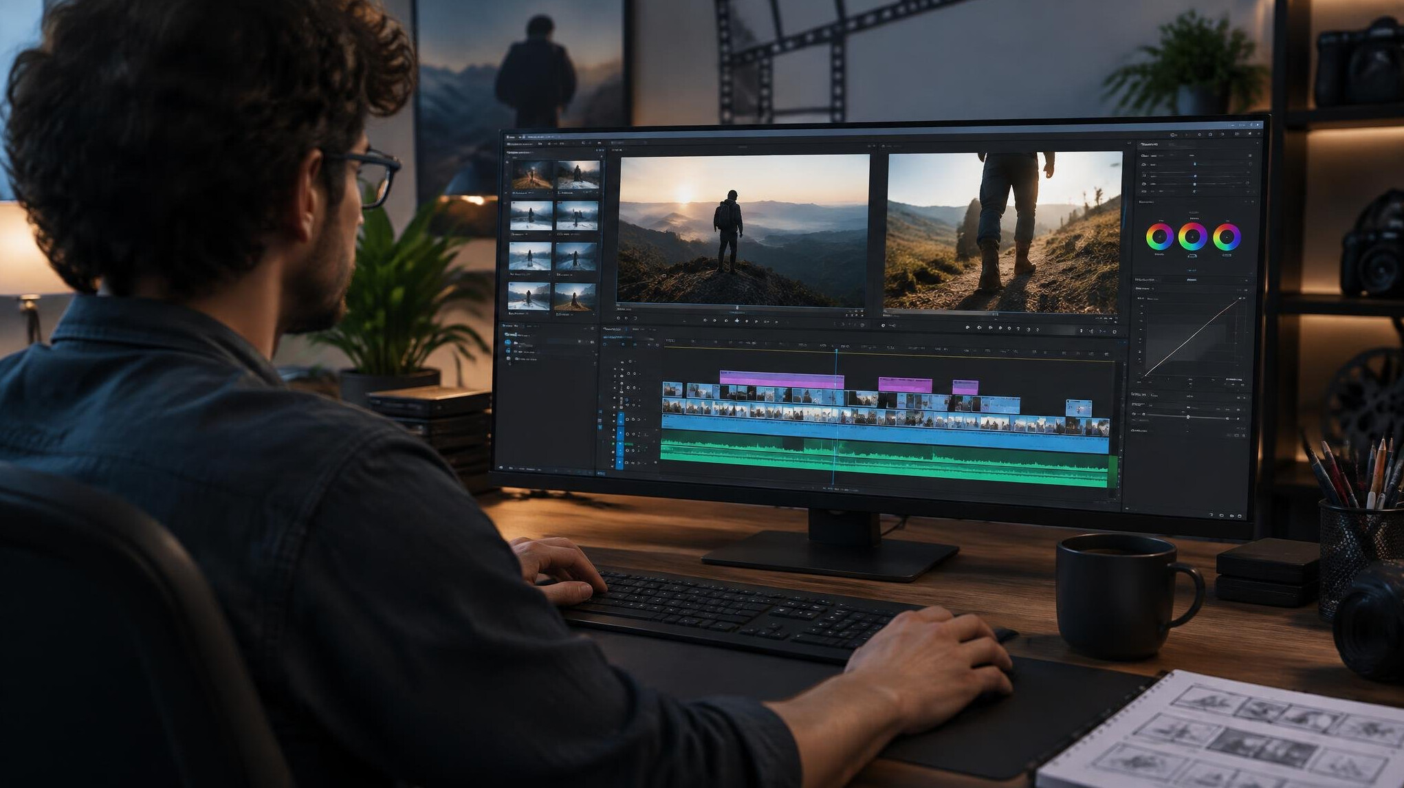 video editor at computer